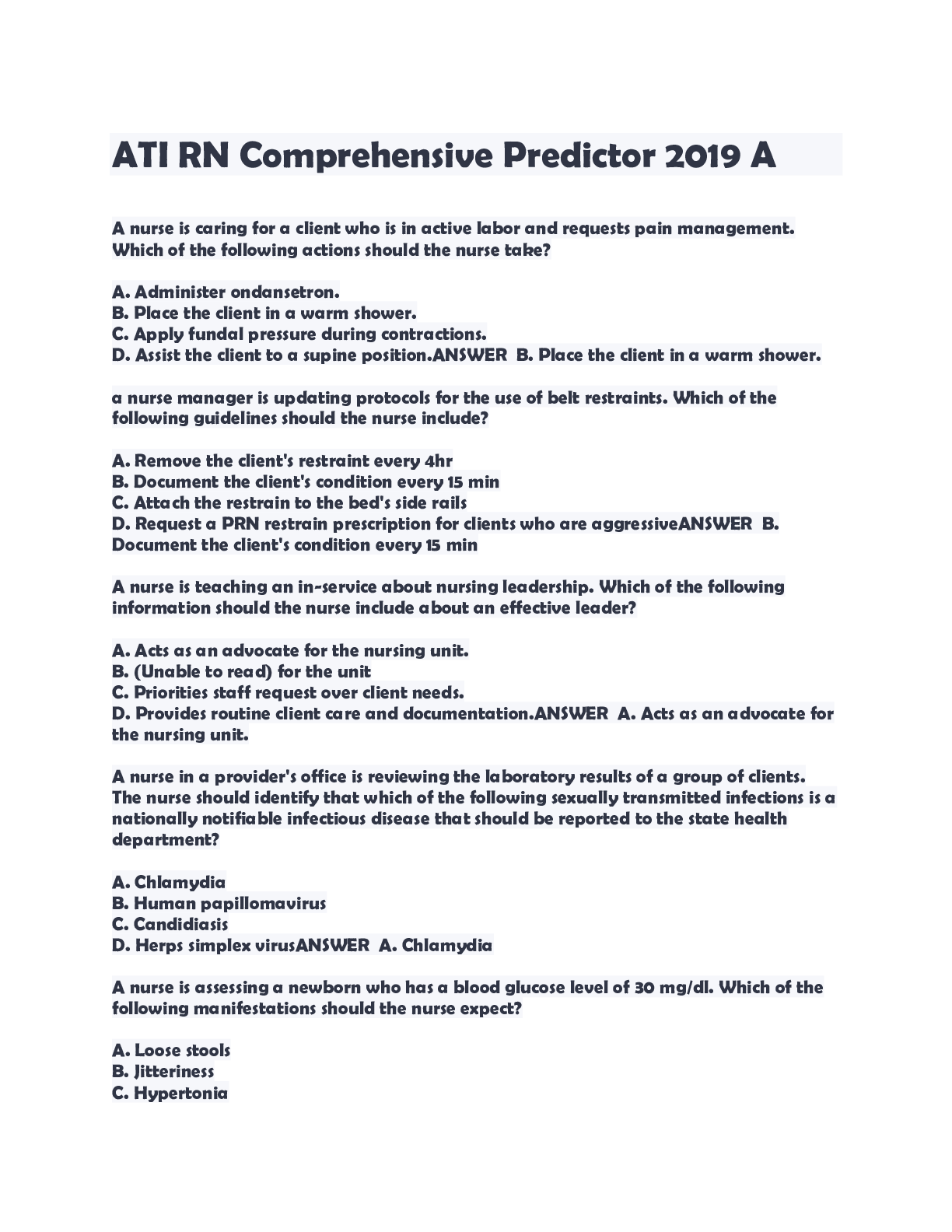 Preview image for RN Comprehensive Predictor 2019 A